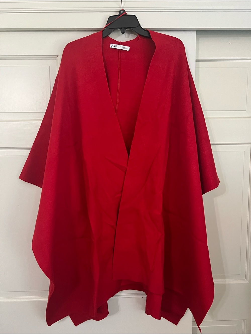 Zara Red Draped Open-Front Poncho Wrap